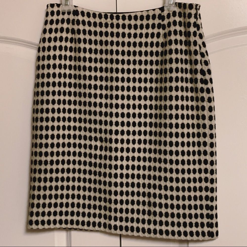 Milly Black Ivory Mod Print Polka Dot Soft Virgin Wool Career Pencil Skirt 10